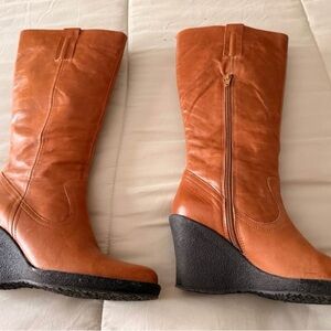 Women's Tall Tan Leather Wedge Boots size 7.5 narrow